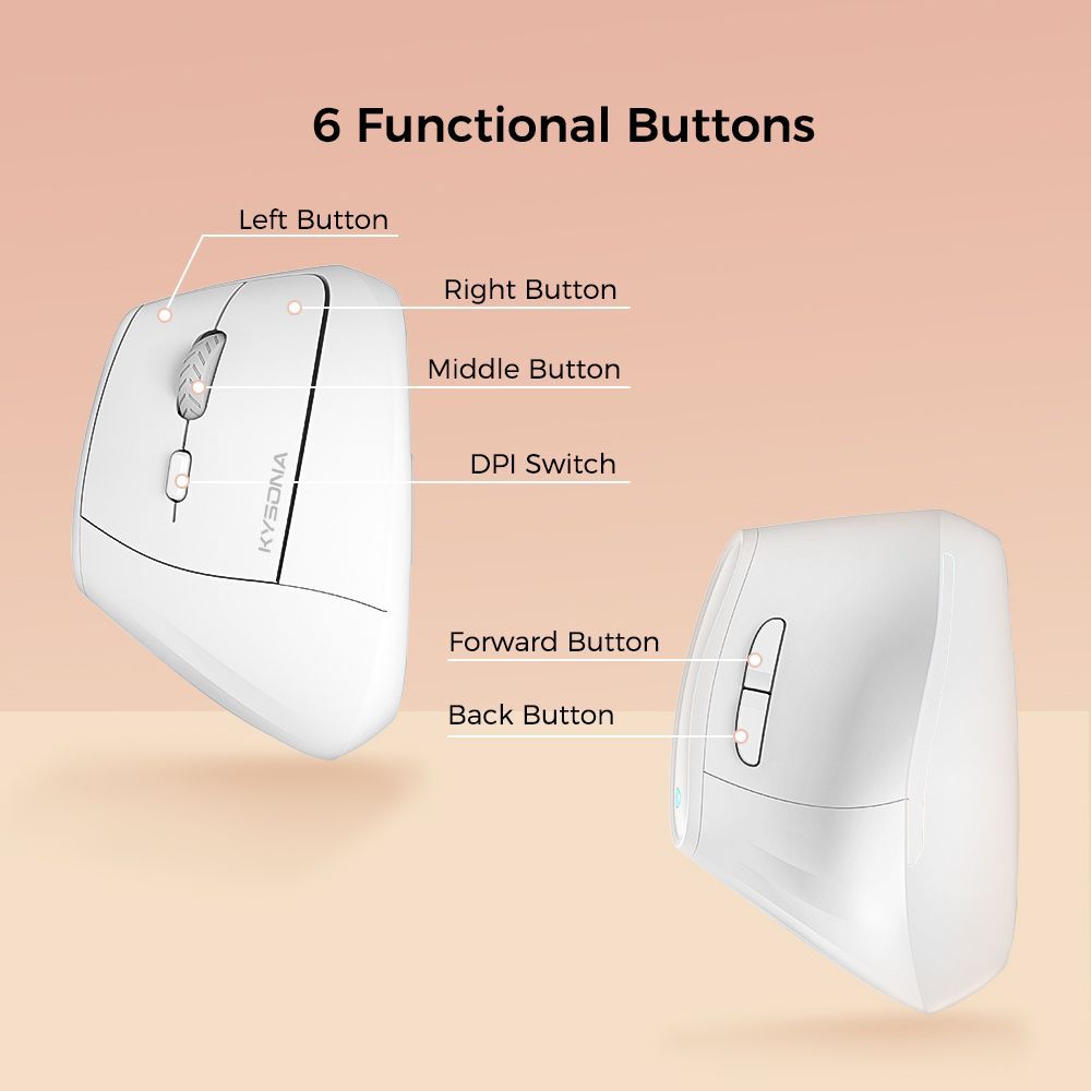 Ergonomic Vertical Mouse - Multi-Device Bluetooth5.0 & 2.4G Wireless, Adjustable DPI, Silent Click(white)