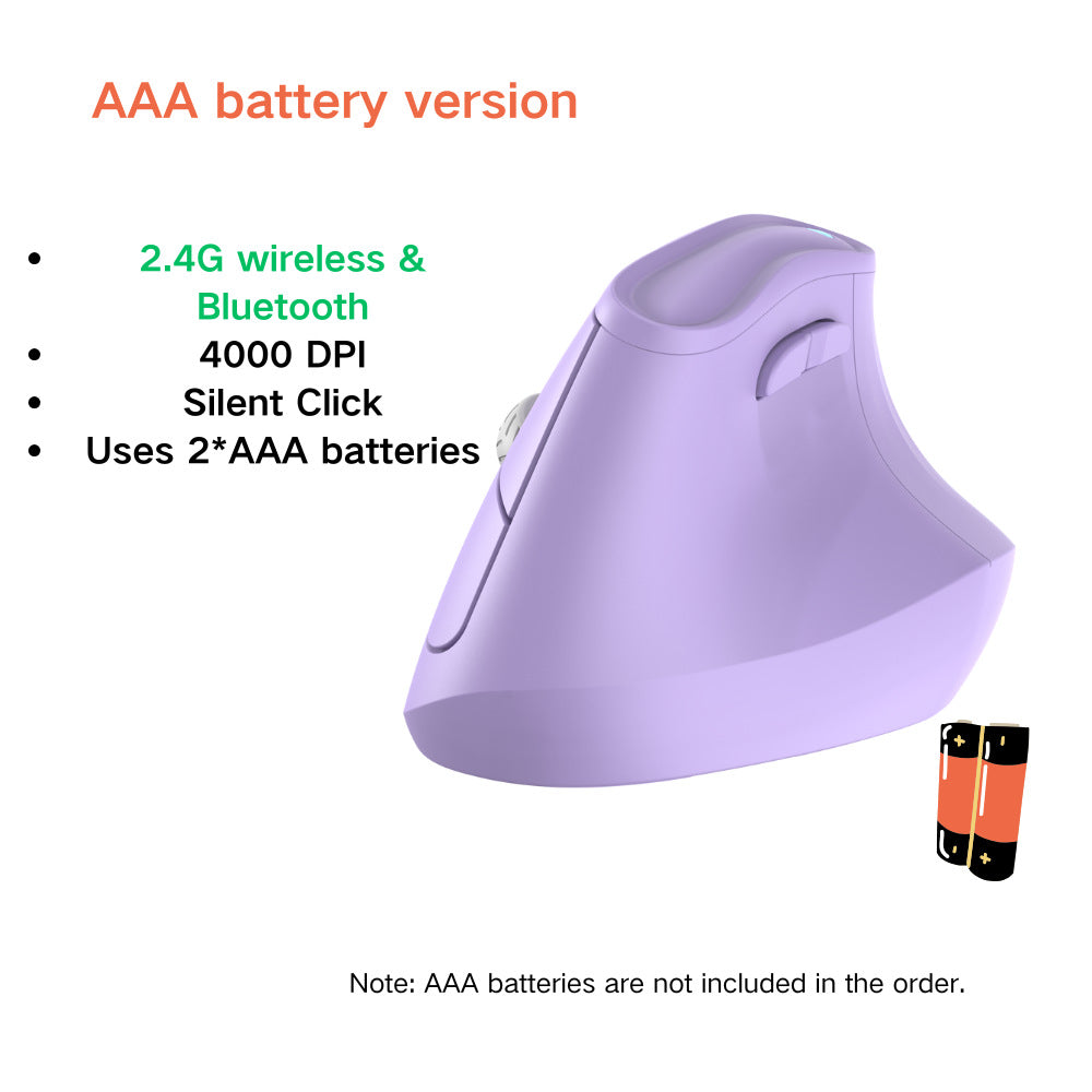 Ergonomic Vertical Mouse - Multi-Device Bluetooth5.0 & 2.4G Wireless, Adjustable DPI, Silent Click(Purple)