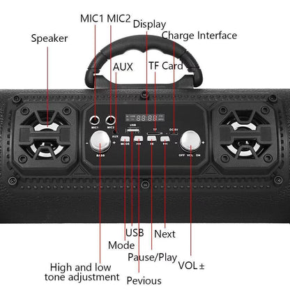 Portable Wireless Speaker - FM Radio, USB/TF Playback, AUX Input, Microphone Support & 2000mAh Battery(Blue and black)