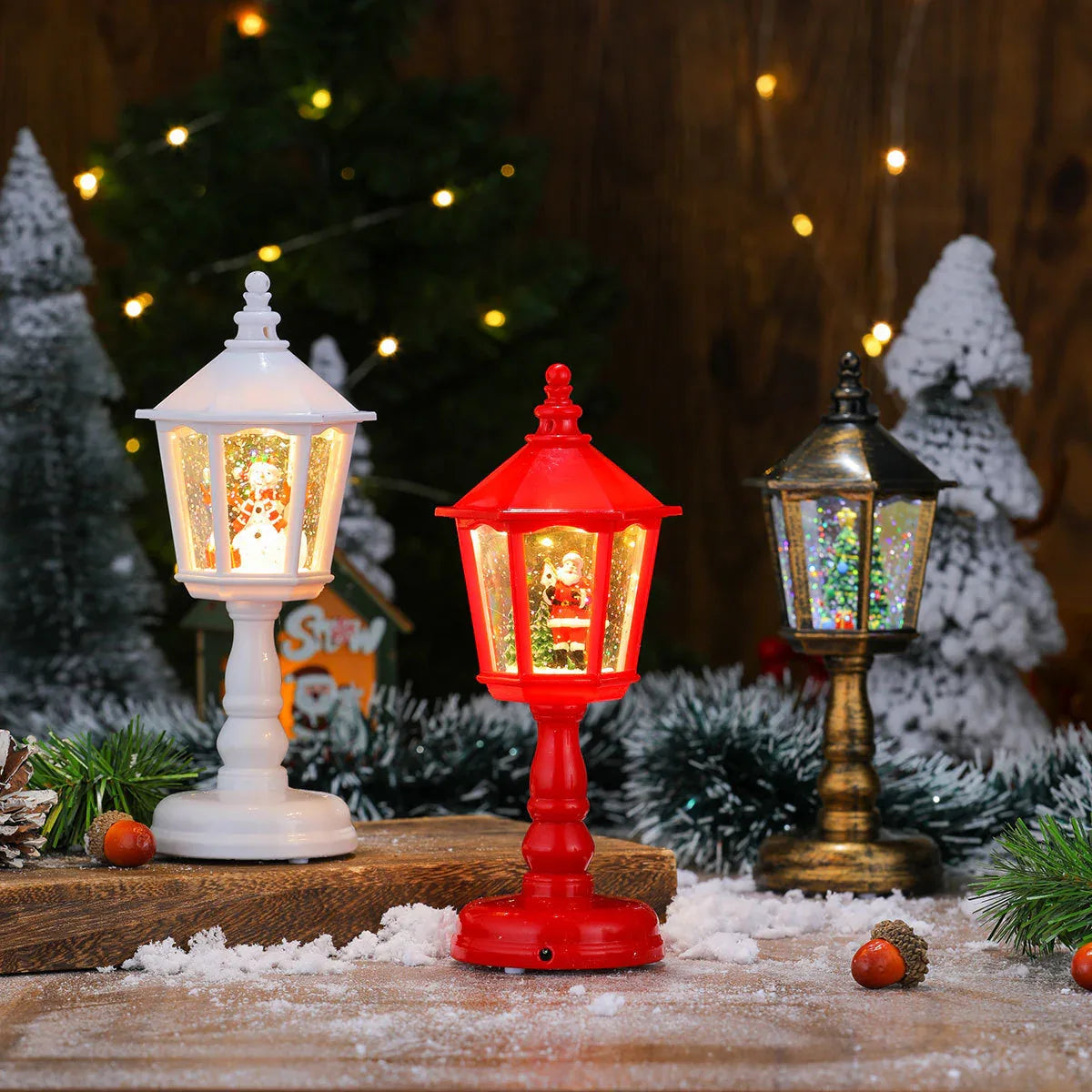 Festive LED Christmas Snow Globe Lantern - Glittering Tabletop Decoration with Santa/Snowman Scene, Dual Power(red) - Mekamart Australia
