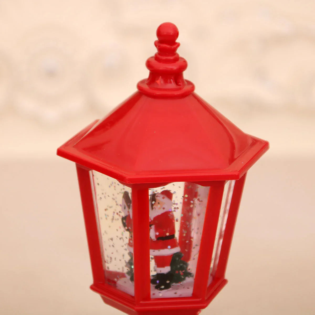 Festive LED Christmas Snow Globe Lantern - Glittering Tabletop Decoration with Santa/Snowman Scene, Dual Power(red) - Mekamart Australia