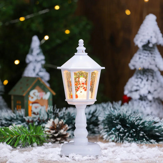 Festive LED Christmas Snow Globe Lantern - Glittering Tabletop Decoration with Santa/Snowman Scene, Dual Power(white) - Mekamart Australia