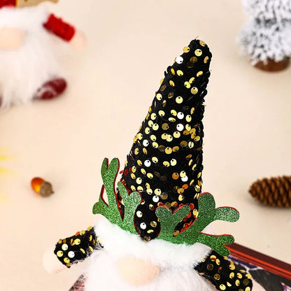 Light-Up Christmas Gnome Plush Doll with Sequin Hat & Antlers - Festive LED Tabletop Decoration(gold) - Mekamart Australia