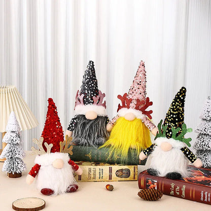 Light-Up Christmas Gnome Plush Doll with Sequin Hat & Antlers - Festive LED Tabletop Decoration(silver) - Mekamart Australia