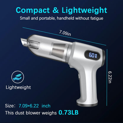 2-in-1 Cordless Handheld Vacuum & Air Duster - 12000Pa Suction, 70000 RPM, LED Light, USB-C Rechargeable(Silver) - Mekamart Australia