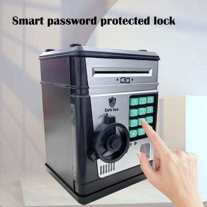 Electronic Piggy Bank Safe Box for Kids - Automatic Bill & Coin Bank with Password Protection, Music & Lights(black) - Mekamart Australia