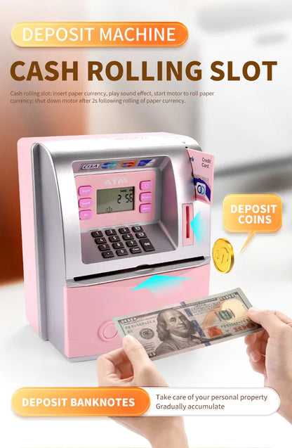 Kids Electronic ATM Savings Bank - Digital Piggy Bank with Password, Auto Roll-in Banknotes & Coin Slot for Financial Learning Fun(black) - Mekamart Australia