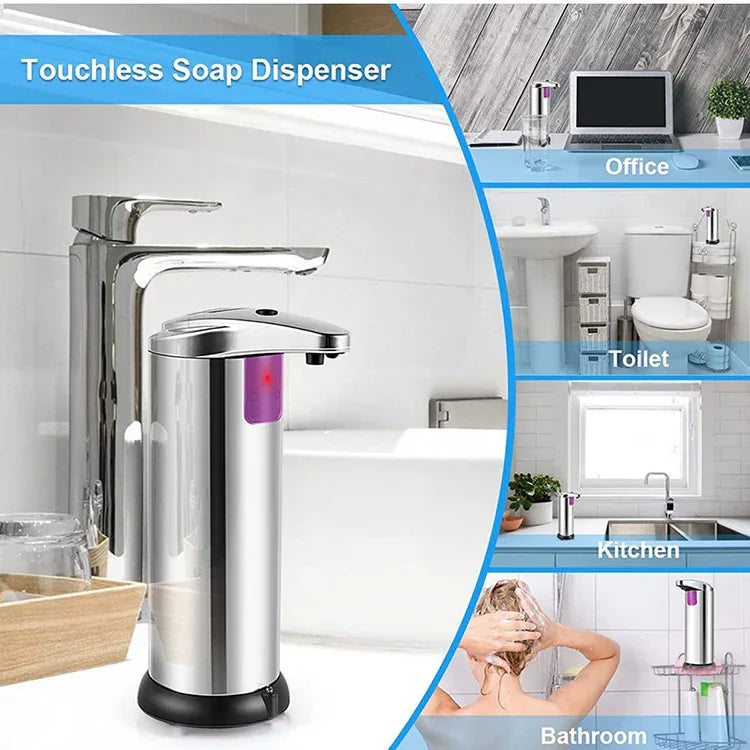 Touchless Automatic Soap Dispenser - Stainless Steel, Adjustable Volume, Infrared Sensor for Kitchen & Bathroom(Silver) - Mekamart Australia