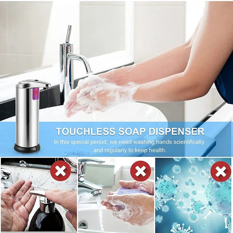 Touchless Automatic Soap Dispenser - Stainless Steel, Adjustable Volume, Infrared Sensor for Kitchen & Bathroom(Silver) - Mekamart Australia