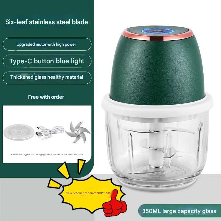 Electric Mini Garlic Chopper with Glass Bowl - USB Rechargeable, 6 Blades, Large Capacity(green) - Mekamart Australia