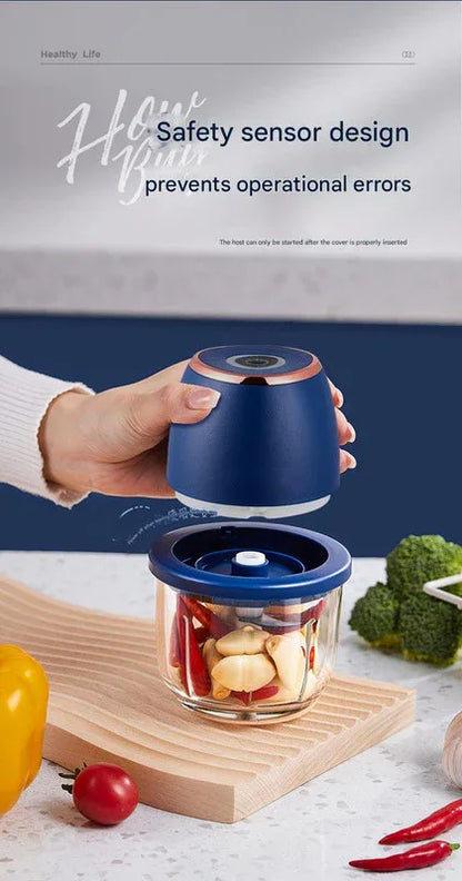 Electric Mini Garlic Chopper with Glass Bowl - USB Rechargeable, 6 Blades, Large Capacity(green) - Mekamart Australia