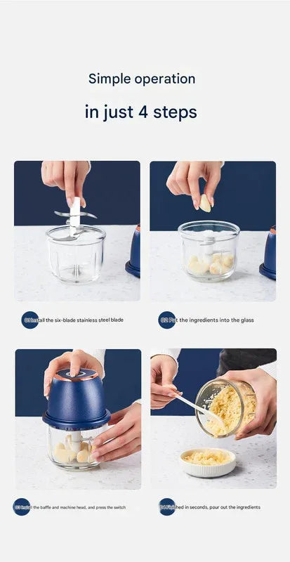 Electric Mini Garlic Chopper with Glass Bowl - USB Rechargeable, 6 Blades, Large Capacity(green) - Mekamart Australia