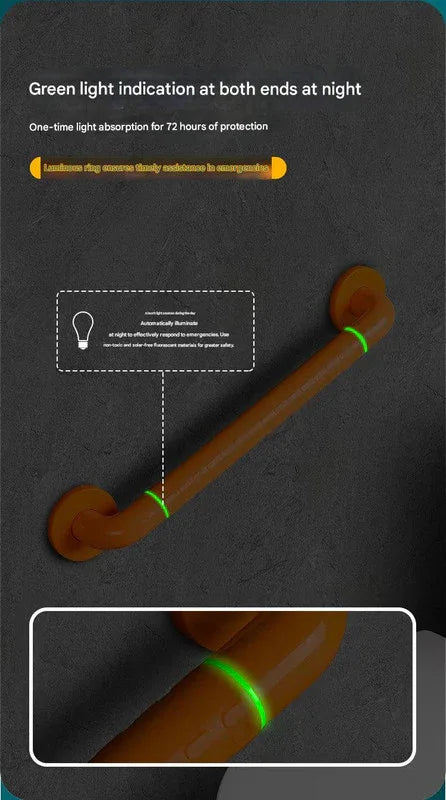 2pc Heavy-Duty Anti-Slip Safety Grab Bar with Luminous Rings - Stainless Steel Core Bathroom Handrail(yellow 60cm) - Mekamart Australia