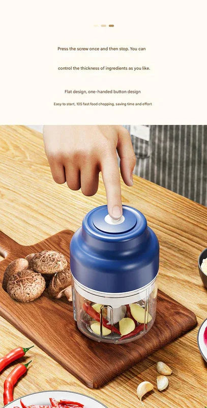 Powerful Mini Electric Food Chopper - USB Rechargeable Cordless Garlic & Meat Mincer(green 250ml + 4-blade knife) - Mekamart Australia