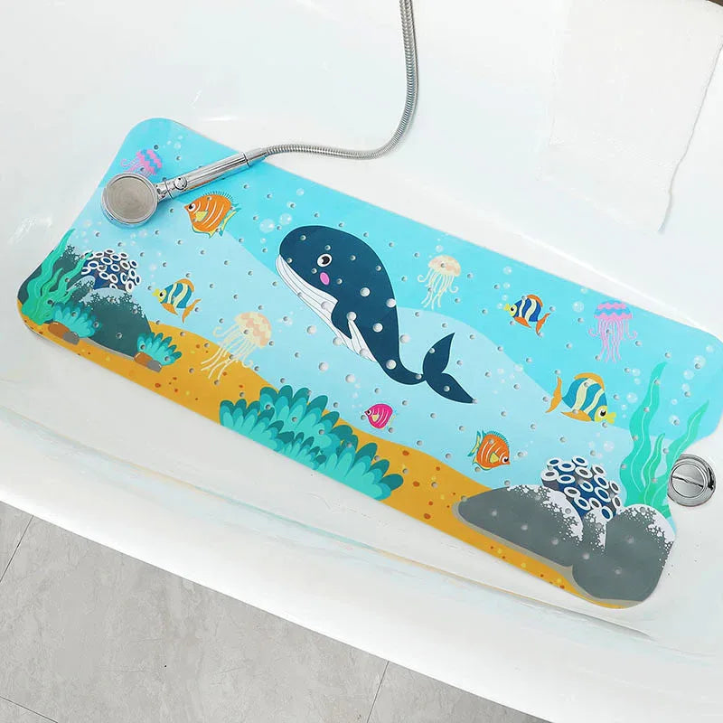 Non-Slip PVC Bath & Shower Mat with Suction Cups and Drainage Holes - Cartoon Ocean Theme(Black Whale) - Mekamart Australia