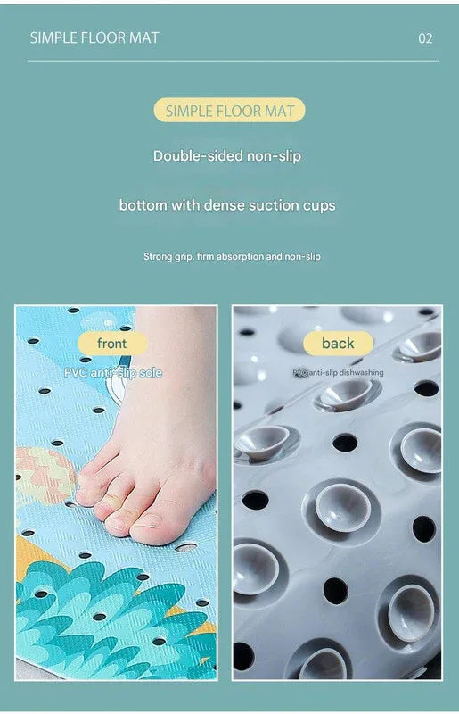 Non-Slip PVC Bath & Shower Mat with Suction Cups and Drainage Holes - Cartoon Ocean Theme(Black Whale) - Mekamart Australia