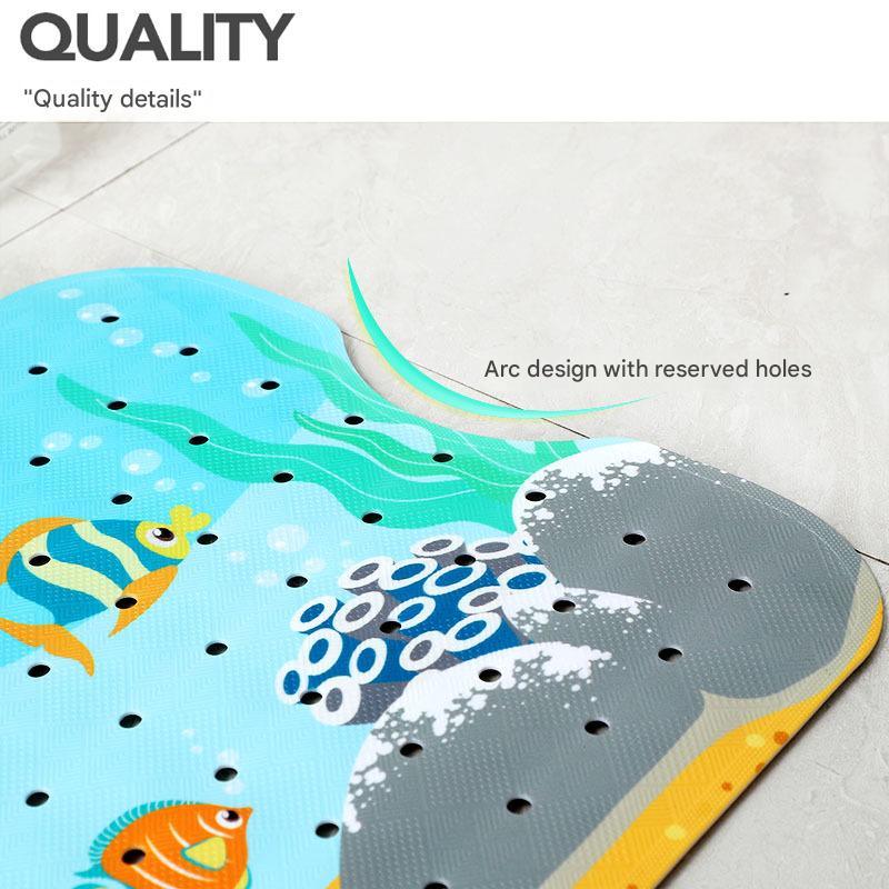 Non-Slip PVC Bath & Shower Mat with Suction Cups and Drainage Holes - Cartoon Ocean Theme(Black Whale) - Mekamart Australia
