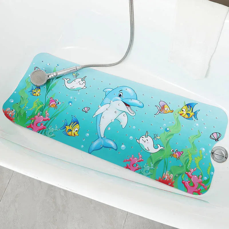 Non-Slip PVC Bath & Shower Mat with Suction Cups and Drainage Holes - Cartoon Ocean Theme(Dolphin) - Mekamart Australia