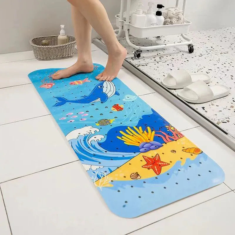 Non-Slip PVC Bath & Shower Mat with Suction Cups and Drainage Holes - Cartoon Ocean Theme(Blue Whale) - Mekamart Australia