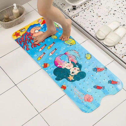 Non-Slip PVC Bath & Shower Mat with Suction Cups and Drainage Holes - Cartoon Ocean Theme(Dark-haired Mermaid) - Mekamart Australia
