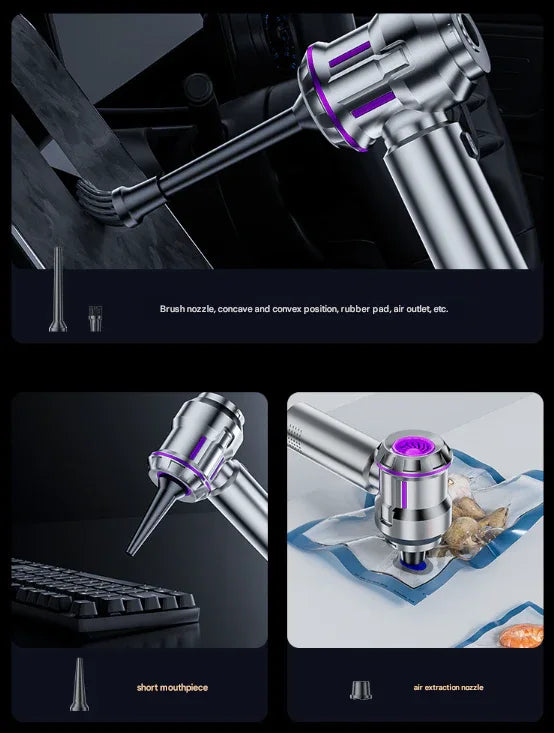 Silver and Purple 4-in-1 Cordless Handheld Vacuum Cleaner - Powerful 16KPa Suction with Brushless Motor, Blower & Air Pump - Mekamart Australia