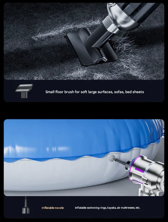 Silver and Purple 4-in-1 Cordless Handheld Vacuum Cleaner - Powerful 16KPa Suction with Brushless Motor, Blower & Air Pump - Mekamart Australia