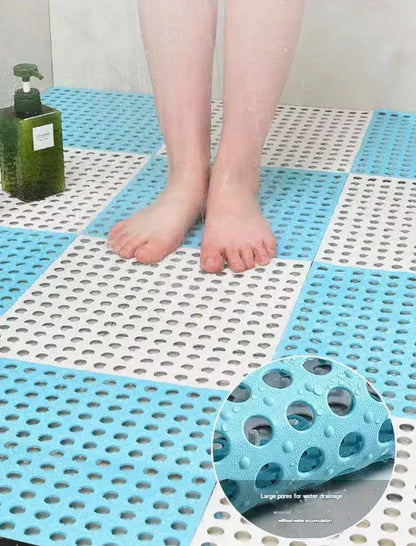 White And Grey DIY Interlocking Non-Slip Floor Tiles - 18-Pack PVC Drainage Mat for Shower & Bathroom Safety - Mekamart Australia