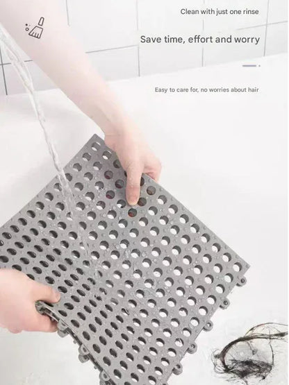 White And Green DIY Interlocking Non-Slip Floor Tiles - 12-Pack PVC Drainage Mat for Shower & Bathroom Safety - Mekamart Australia