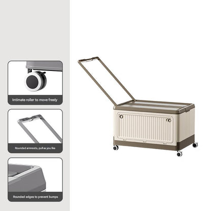 Size S Brown Collapsible Storage Box with Wheels and Telescopic Handle - Stackable Folding Crate for Car & Home