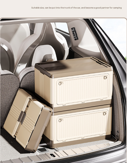 Size S Brown Collapsible Storage Box with Wheels and Telescopic Handle - Stackable Folding Crate for Car & Home