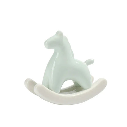 Light Green Modern Ceramic Rocking Horse Ornament - Cute Porcelain Figurine for Desk & Shelf Decor - Mekamart Australia
