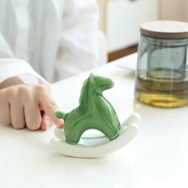 Light Green Modern Ceramic Rocking Horse Ornament - Cute Porcelain Figurine for Desk & Shelf Decor - Mekamart Australia