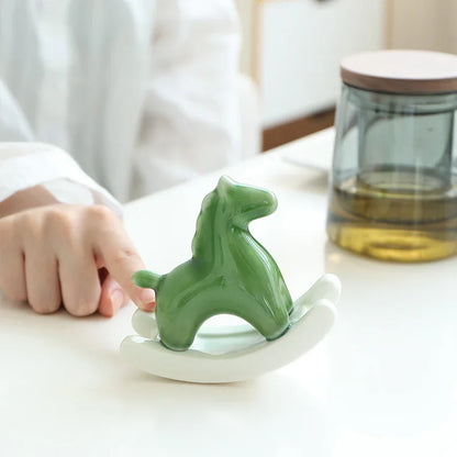 Pink Modern Ceramic Rocking Horse Ornament - Cute Porcelain Figurine for Desk & Shelf Decor - Mekamart Australia