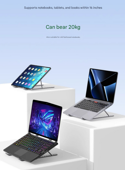 Black Adjustable Aluminum Laptop Stand with Detachable Cooling Fan - Portable Ergonomic Riser for Desk