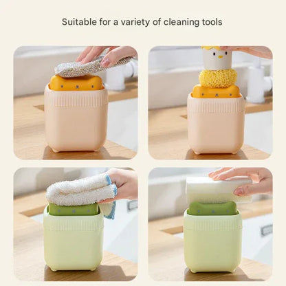 2 Pcs Yellow Cute Cat Press-to-Dispense Soap Pump & Sponge Caddy for Kitchen Sink - Mekamart Australia