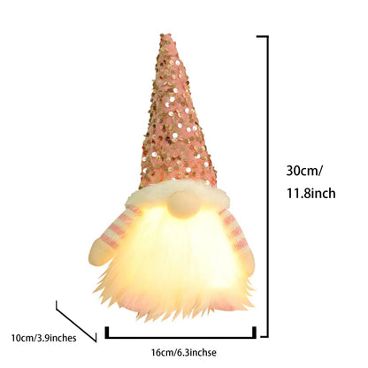2 Pcs Pink Charming Light-Up Christmas Gnome - Festive Nordic Plush Holiday Decoration - Mekamart Australia