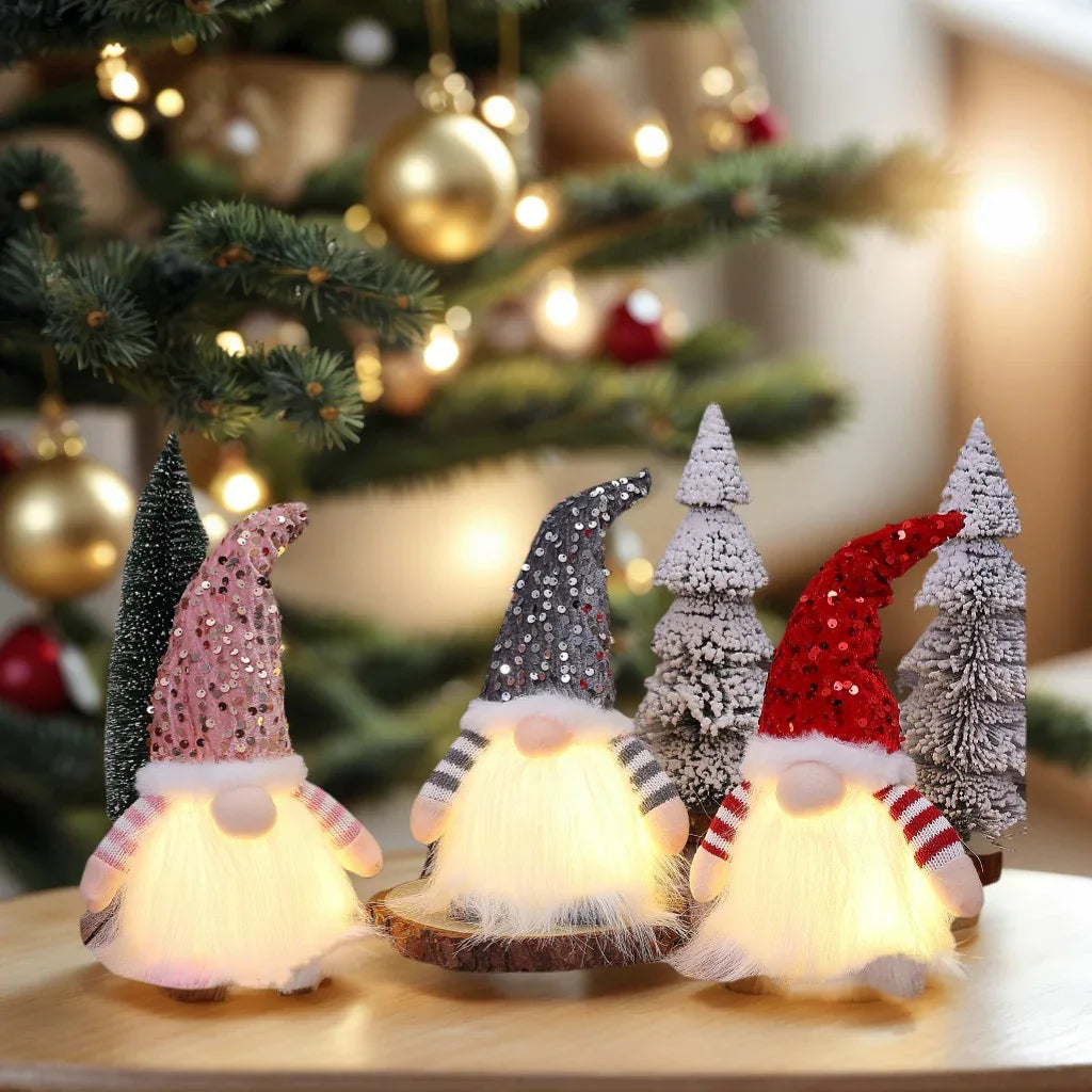 2 Pcs Pink Charming Light-Up Christmas Gnome - Festive Nordic Plush Holiday Decoration - Mekamart Australia