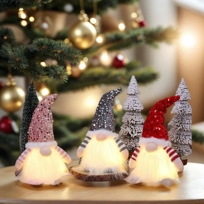 2 Pcs Pink Charming Light-Up Christmas Gnome - Festive Nordic Plush Holiday Decoration - Mekamart Australia
