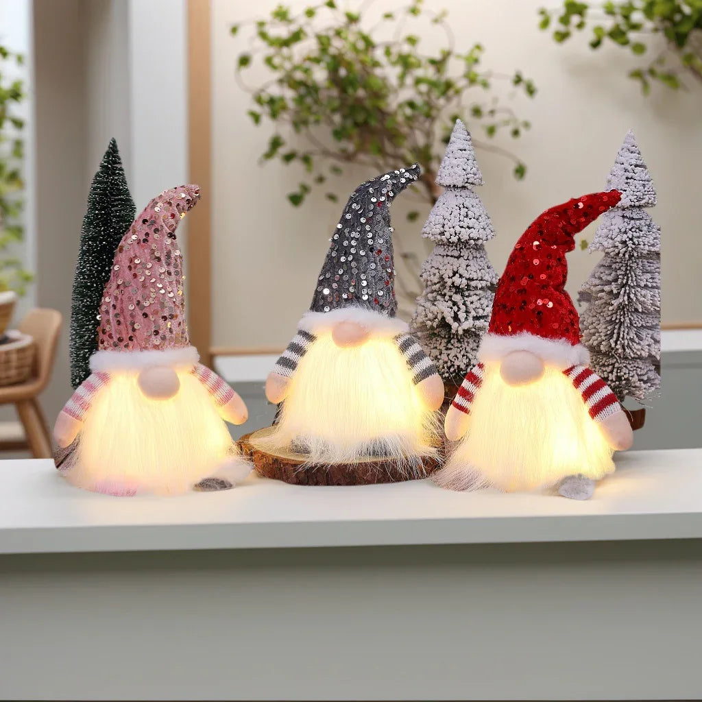2 Pcs Pink Charming Light-Up Christmas Gnome - Festive Nordic Plush Holiday Decoration - Mekamart Australia