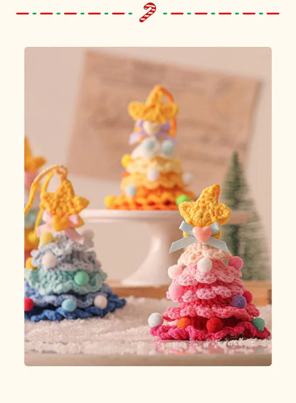 2 Pcs Style C Yellow and Green Handmade Crochet Christmas Tree Ornament - Festive Hanging Decoration with Jingle Bell - Mekamart Australia