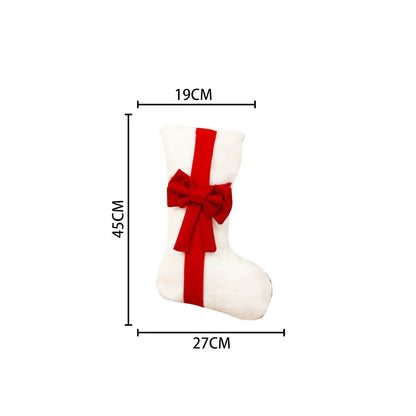 2 Pcs Red Stitching White Bow Luxurious Velvet Christmas Stocking with Elegant Bow - Large 45cm Holiday Mantel Decoration - Mekamart Australia
