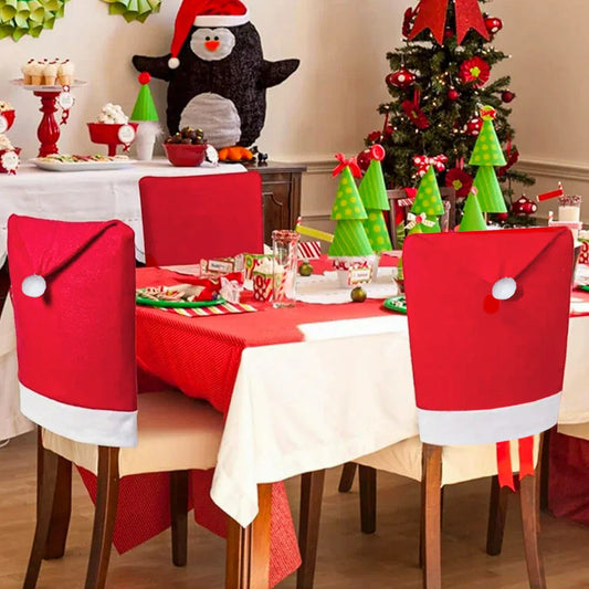 Red Festive Santa Hat Dining Chair Covers - Set of 8 for Holiday Party Decoration - Mekamart Australia