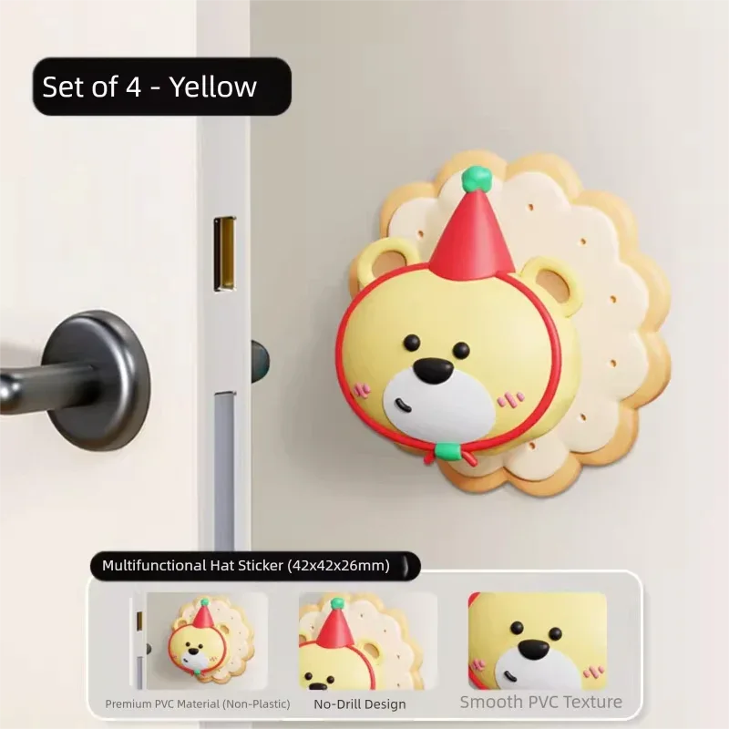 4 Pcs Yellow Adorable Bear Wall Protector - Multi-Use Self-Adhesive Door Stopper Bumper - Mekamart Australia