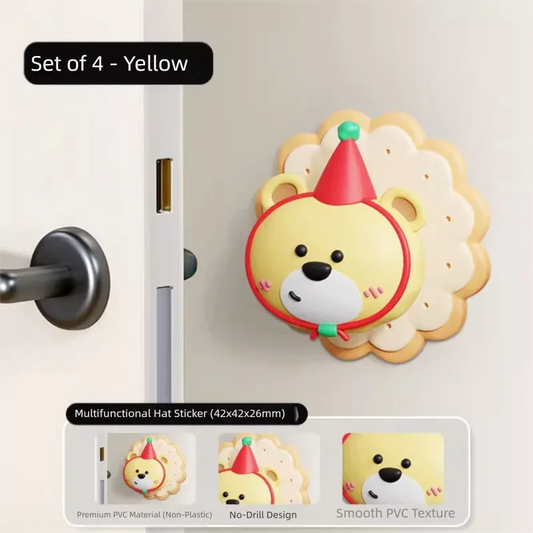 4 Pcs Yellow Adorable Bear Wall Protector - Multi-Use Self-Adhesive Door Stopper Bumper - Mekamart Australia