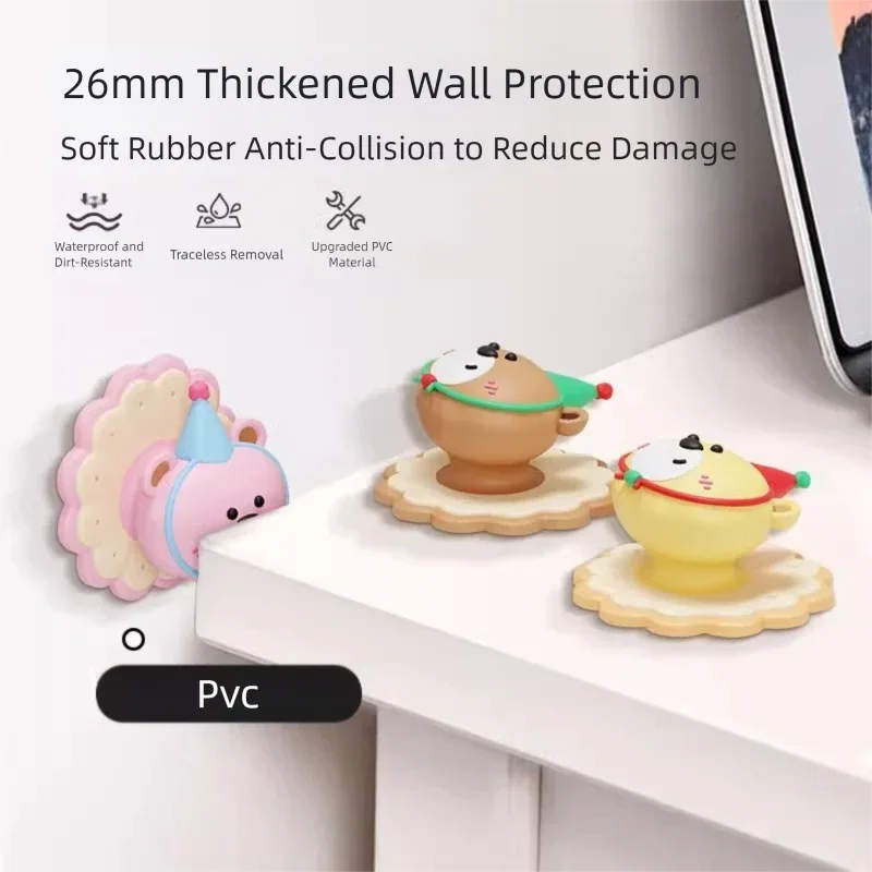 3 Pcs (Pink + Brown + Yellow) Adorable Bear Wall Protector - Multi-Use Self-Adhesive Door Stopper Bumper - Mekamart Australia