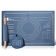 Dark Blue 3-Piece Silicone Baking Set - Non-Stick Pastry Mat with Measurements, Rolling Pin & Dough Scraper - Mekamart Australia