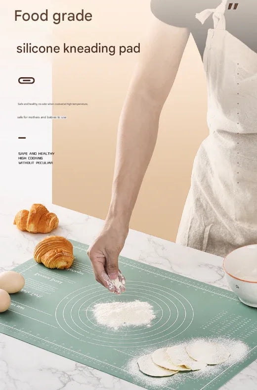 Dark Blue 3-Piece Silicone Baking Set - Non-Stick Pastry Mat with Measurements, Rolling Pin & Dough Scraper - Mekamart Australia