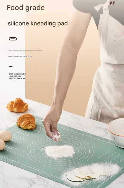 Green 3-Piece Silicone Baking Set - Non-Stick Pastry Mat with Measurements, Rolling Pin & Dough Scraper - Mekamart Australia