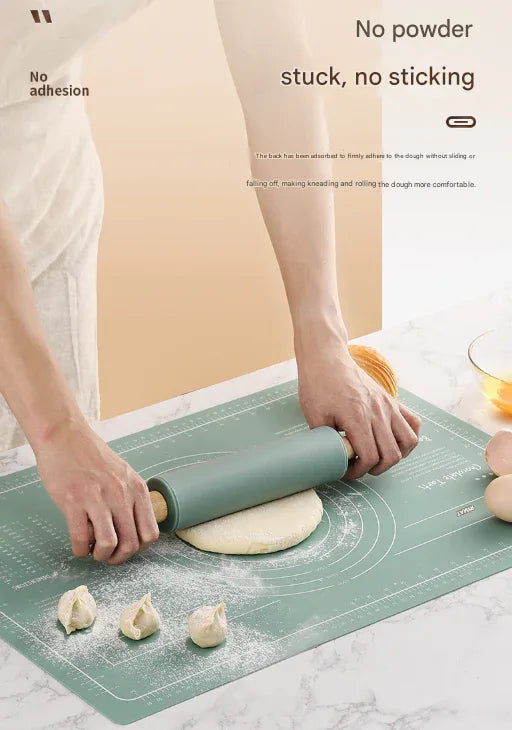Green 3-Piece Silicone Baking Set - Non-Stick Pastry Mat with Measurements, Rolling Pin & Dough Scraper - Mekamart Australia
