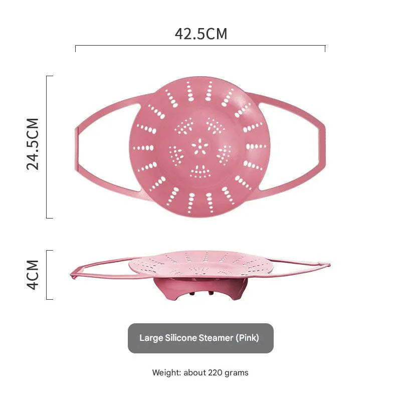 Large Pink Flexible Silicone Steamer Basket with Heat-Resistant Handles - Food-Grade Vegetable Steamer Insert for Pots & Pans - Mekamart Australia